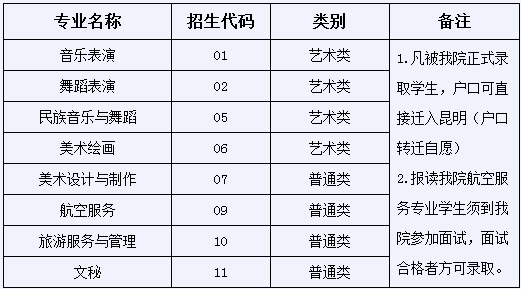 昆明艺术职业学院2019年招生计划及专业